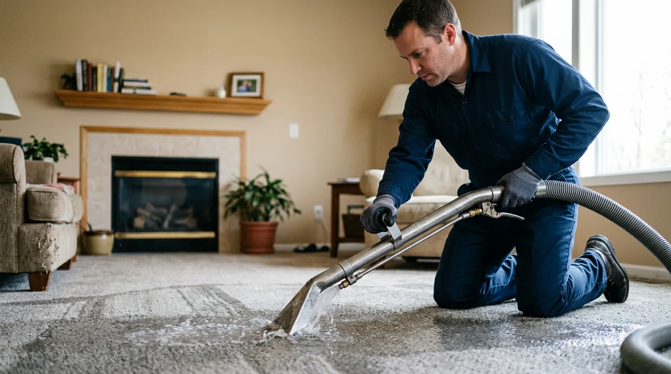 Water damage restoration technician working near Farmersville, CA